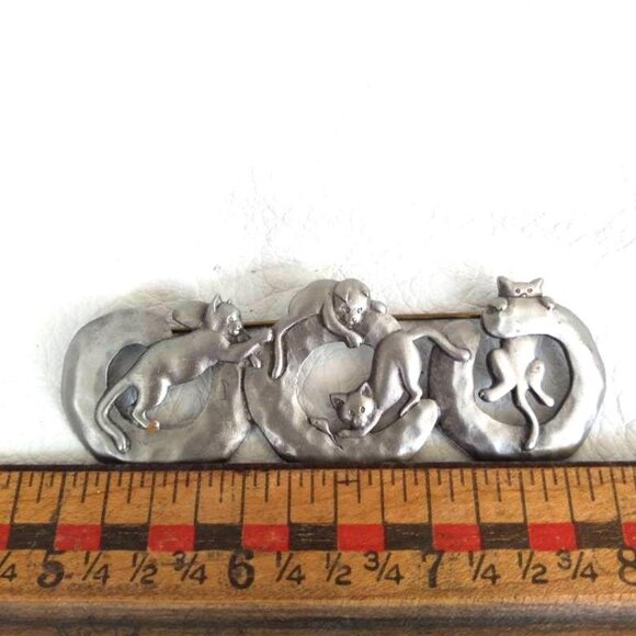 JJ Jonette Pewter Cats Pin Set Antique Pinback Retro Vintage gift pet mom dad - Picture 5 of 8